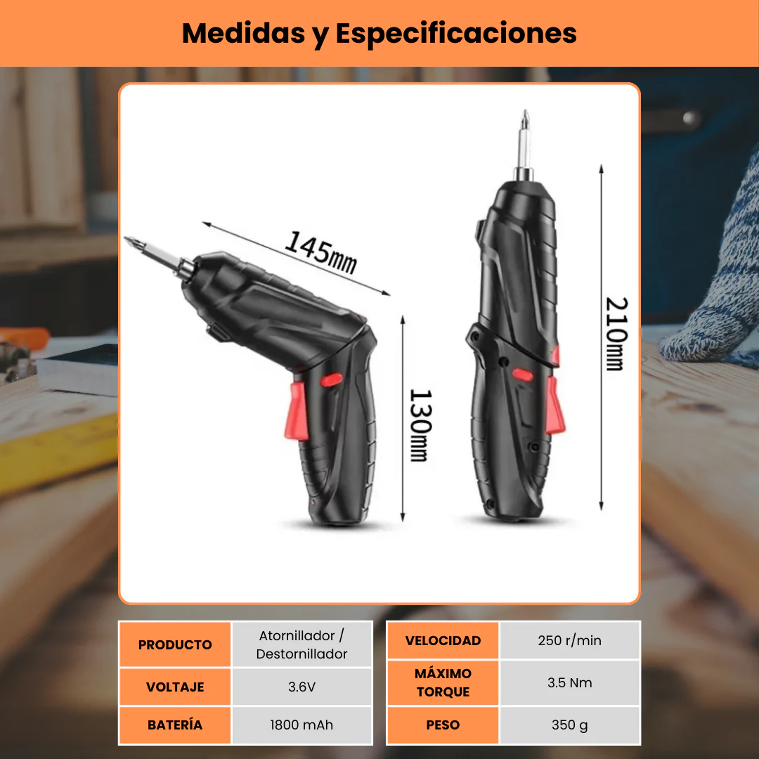 SpinGo® Destornillador Tipo Taladro Inalámbrico Automático